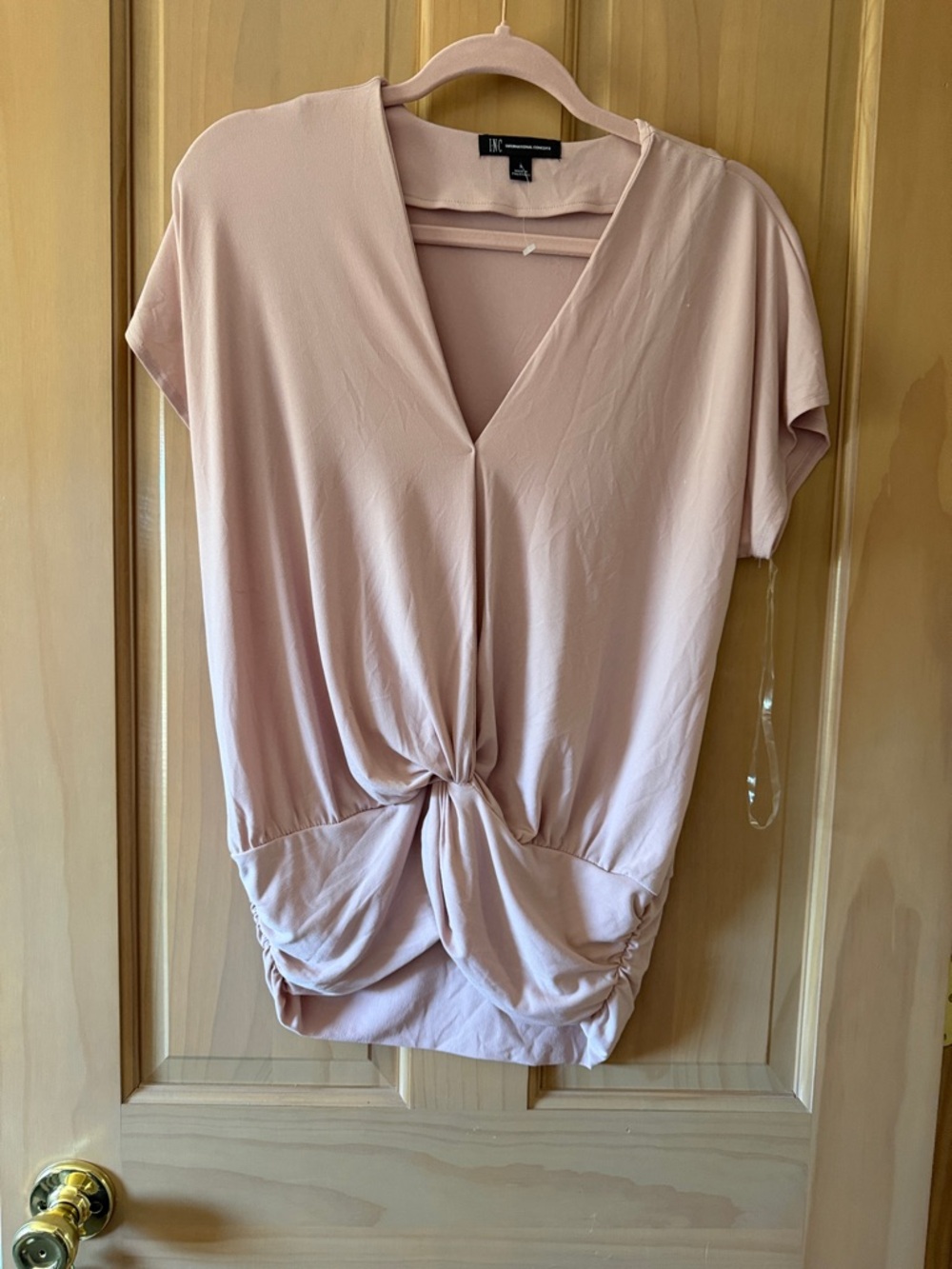 INC International Concepts Blush Pink V-Neck Knot Front Top